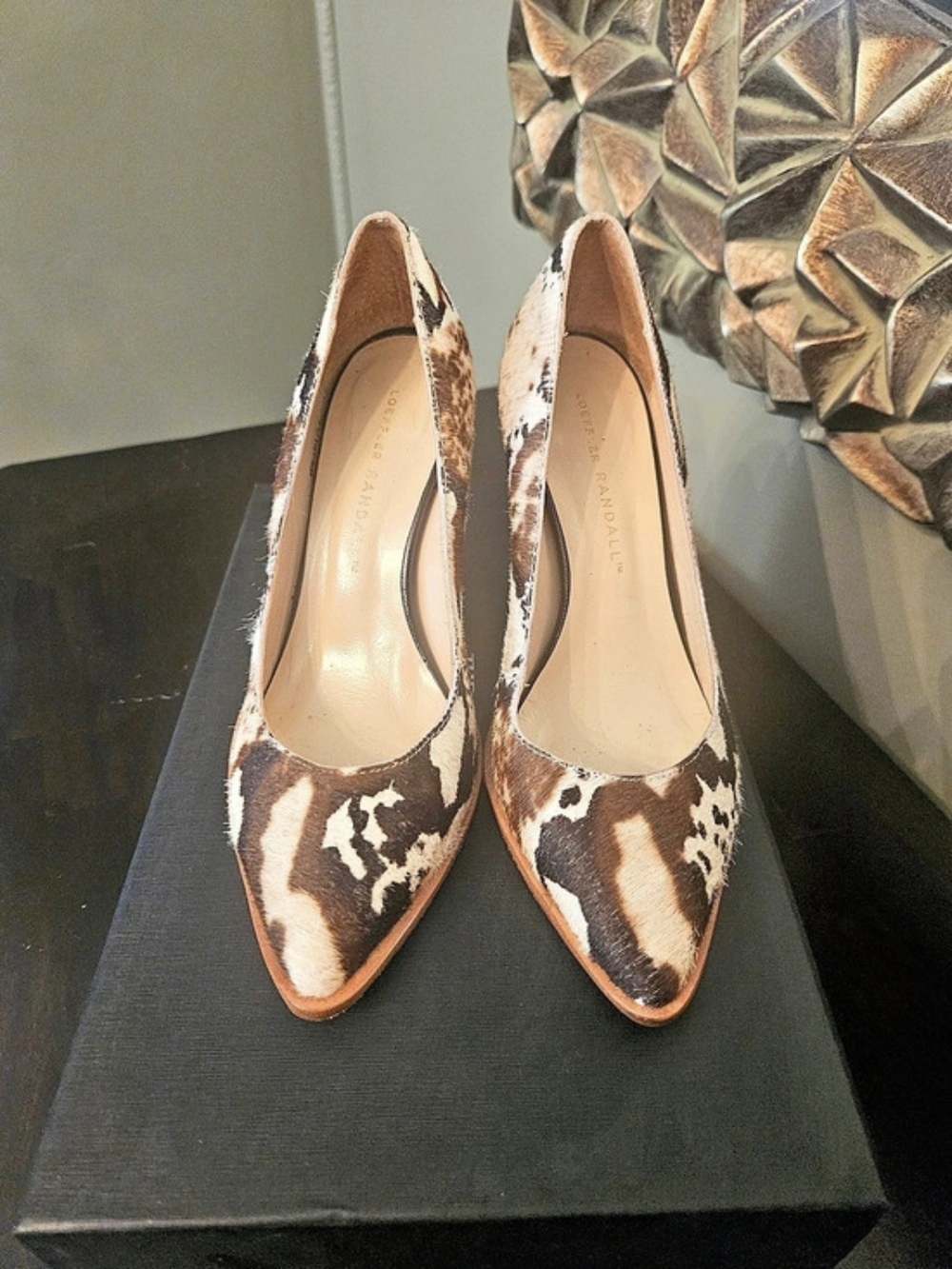 Loeffler Randall Cow Print Pointed Toe Heels Brown & White 6.5 US